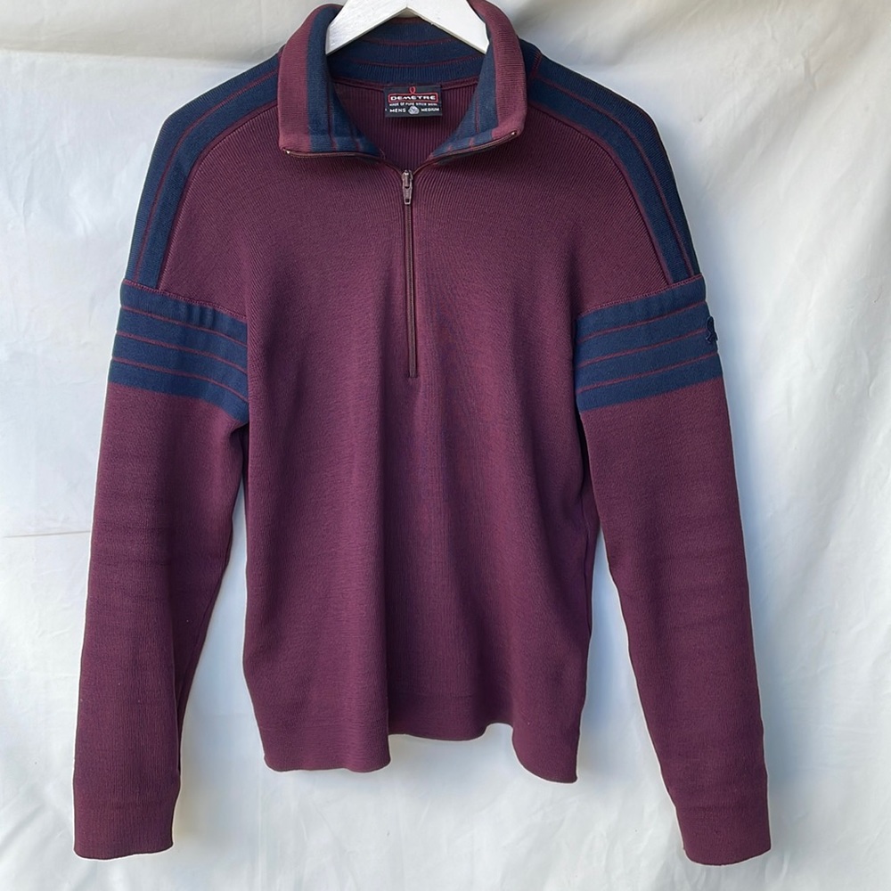 Vintage Demetre Ski Wool Sweater Burgundy Quarter Zip Size Medium USA